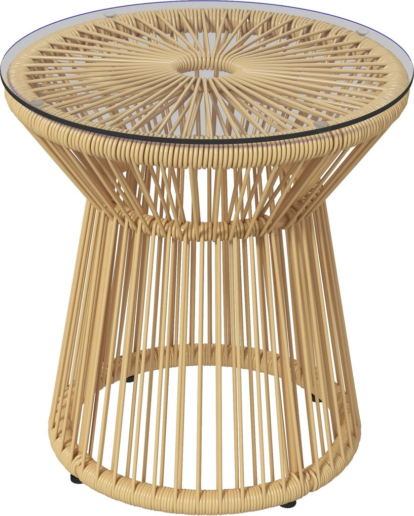 Outsunny Műrattan Kör Asztal Üveg Fedlappal és Fém Kerettel 30 kg Terhelhetőség Pavilonhoz Kerthez Erkélyhez Ø40x42 cm Barna | Aosom