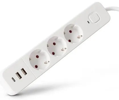 Elosztósor, 3 aljzat, 1,5 m, USB, kapcsolóval, ENTAC, fehér (ENTEL3K1U)