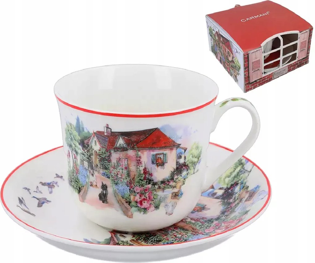 Csésze csészealjjal Piros udvar 400ml