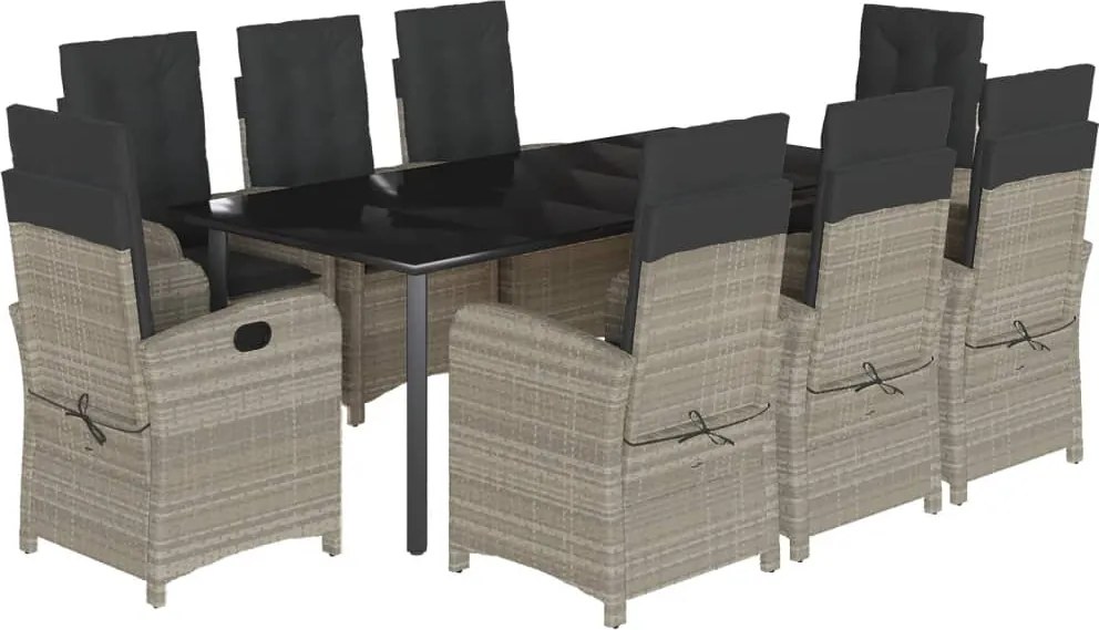 vidaXL 9részes világosszürke polyrattan kerti étkezőgarnitúra párnával