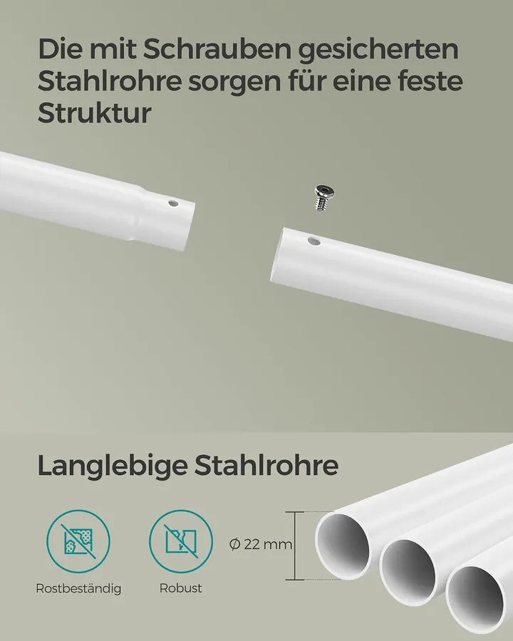 SONGMICS Colten Kétsínes Ruhaállvány Polccal, 98,5 cm, 100 kg, Matt Fehér / Természetes Bézs