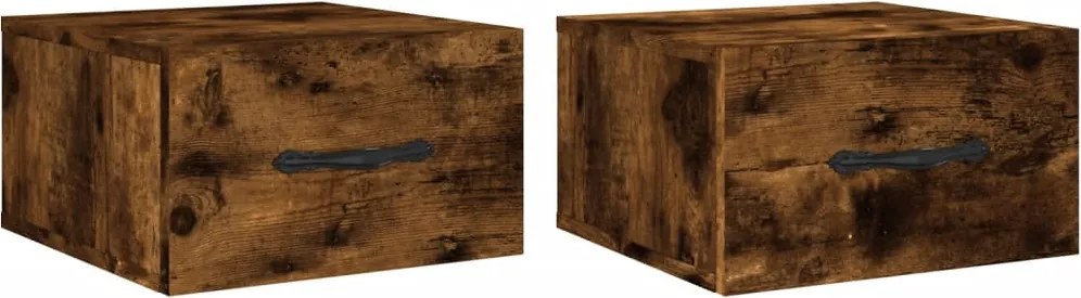 vidaXL 2 db füstös tölgy színű fali éjjeliszekrény 35 x 35 x 20 cm