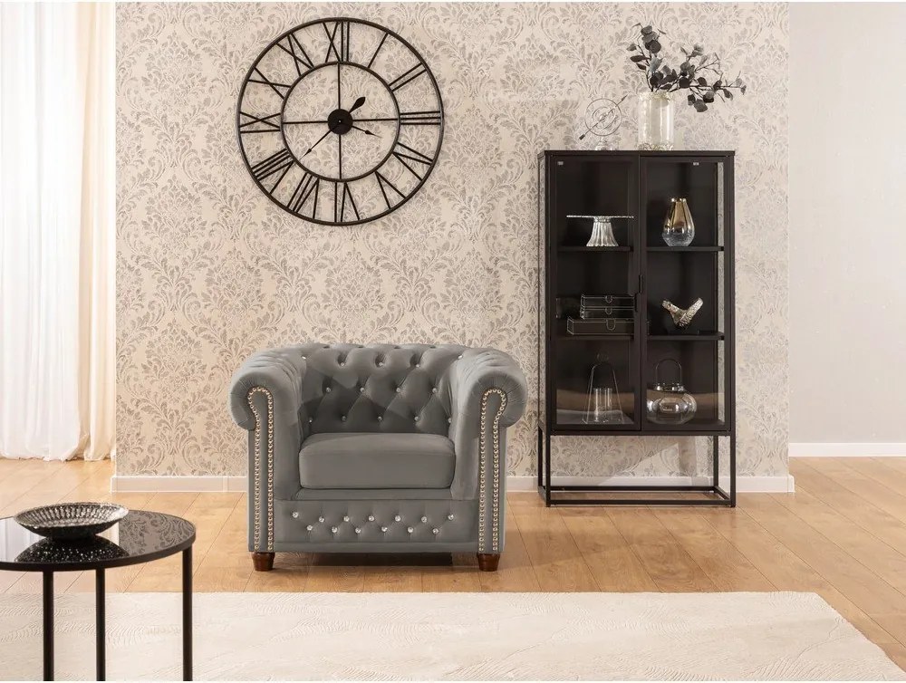 Szürke bársony chesterfield fotel York Blik – Ropez