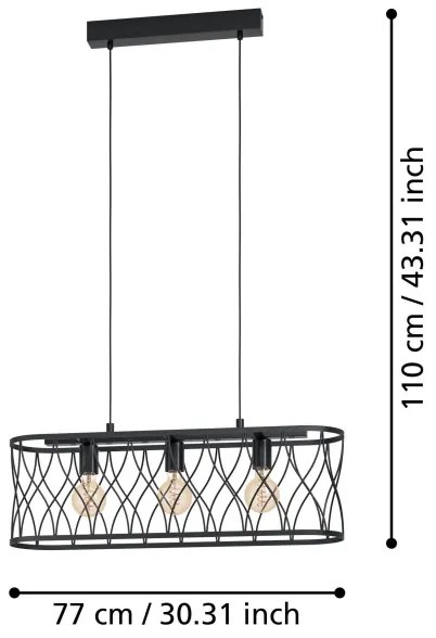 Eglo 43554 - Csillár zsinóron GILTSPUR 3xE27/40W/230V
