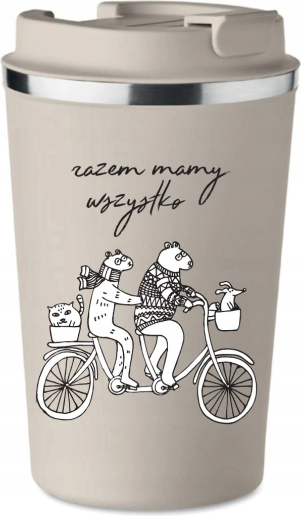 Thermo bögre Prémium bézs Együtt Valentin Nap Szerelem család kerékpár KT_252