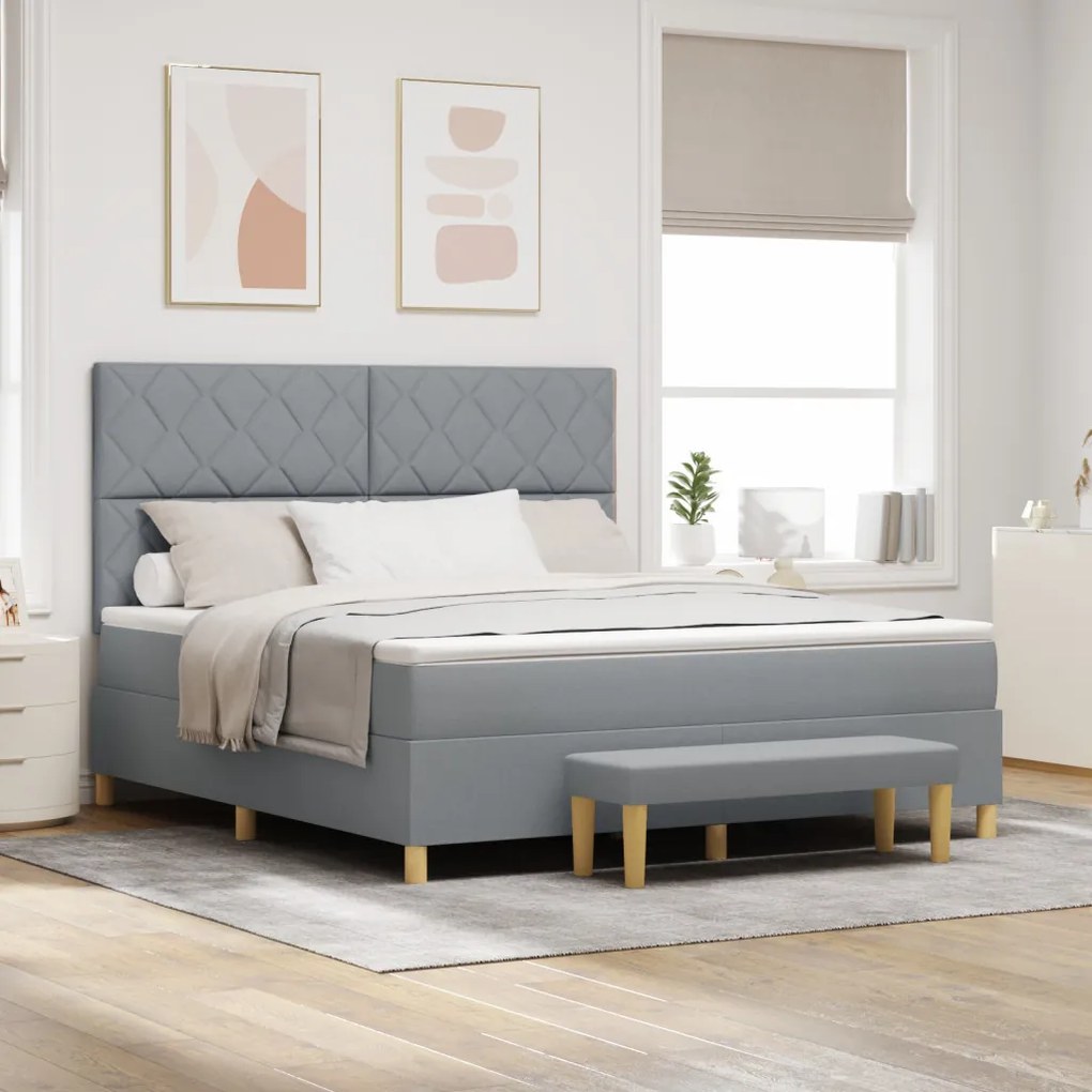 Box Spring Ágy matraccal és paddal Világosszürke 180x200 cm Szövet