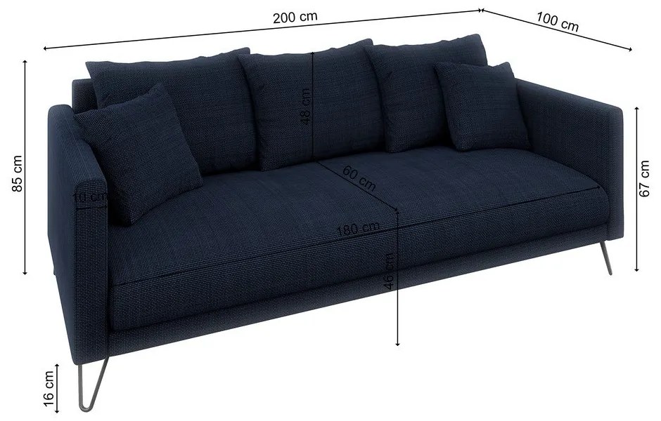 Sötétkék zsenília kanapé 200 cm Freya – Ropez
