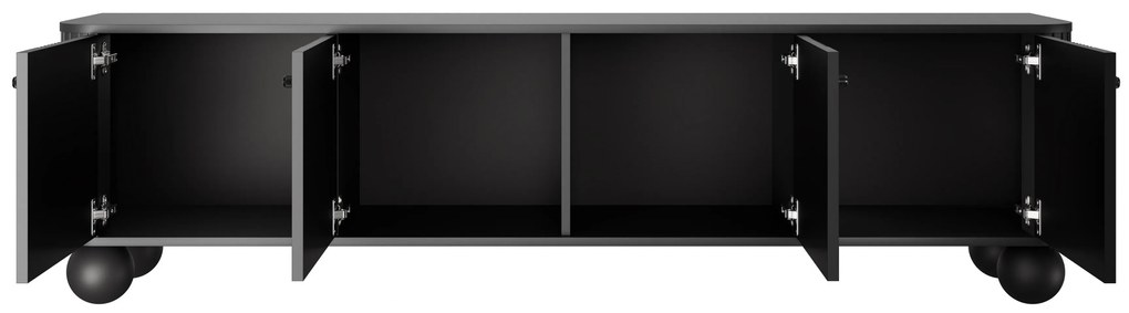 Vesper 4D TV-szekrény 187 cm - fekete / fekete fogantyúk / gömb alakú lábak