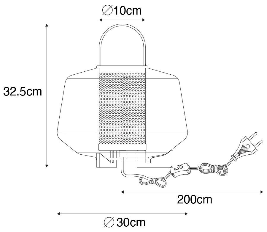 Art Deco asztali lámpa fekete füstüveggel 30 cm - Kevin