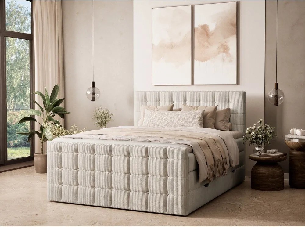 Krémszínű ágyneműtartós boxspring ágy 160x200 cm Tasca – Maison de Rêve
