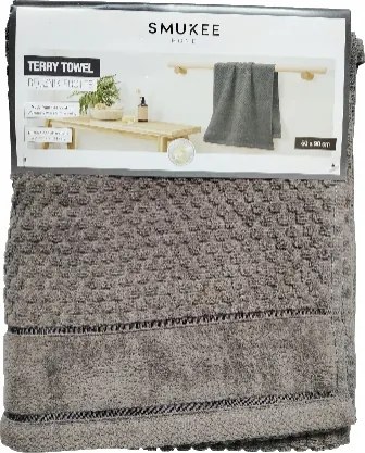 Fürdőszobai törölköző Smukee dekoratív dombornyomással 50x90cm sötétszürke 547