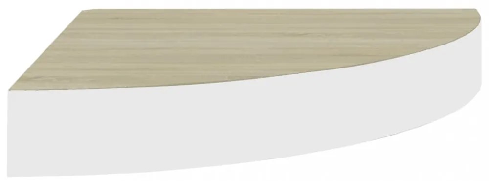 4 db tölgyszínű és fehér MDF fali sarokpolc 25 x 25 x 3,8 cm