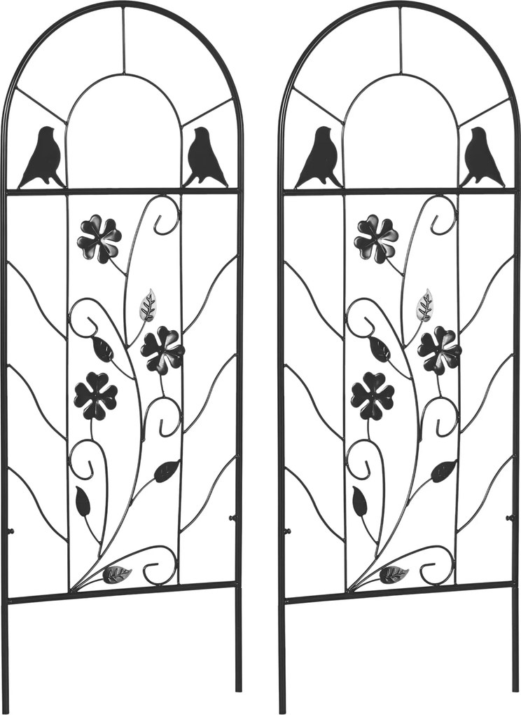Outsunny Fém Rács Kétrészes Szett Mászó Növényekhez 38 x 98 cm Kerti Rács Beltéri Növényekhez, Virágokhoz Fekete | Aosom