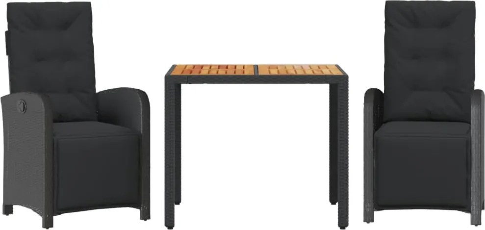 vidaXL 3 részes fekete polyrattan bisztrógarnitúra párnával