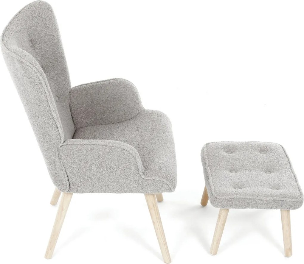 Szürke relaxfotel, boucle szövet kárpitozással, AK-319 GREY2