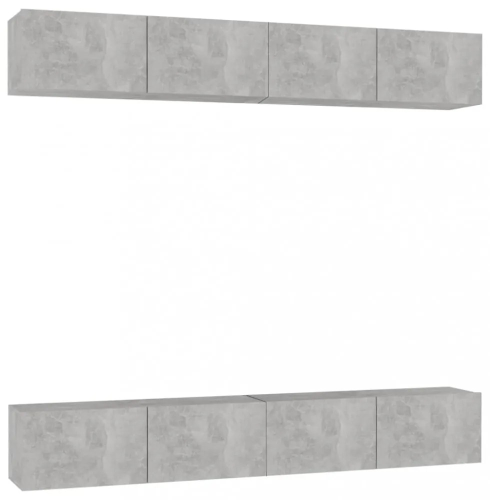 4 db betonszürke szerelt fa TV-szekrény 100 x 30 x 30 cm