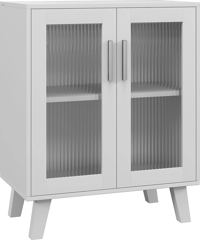 HOMCOM Modern Üveges Szekrény 2 Átlátszó Ajtóval, Többcélú 2 Polcos Egység Konyhához és Nappalihoz, 61x35x75cm, Fehér | Aosom