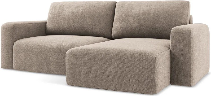 Bézs zsenília kinyitható-tárolóhelyes sarokkanapé (jobb oldali-heverő résszel) Kona – Makamii