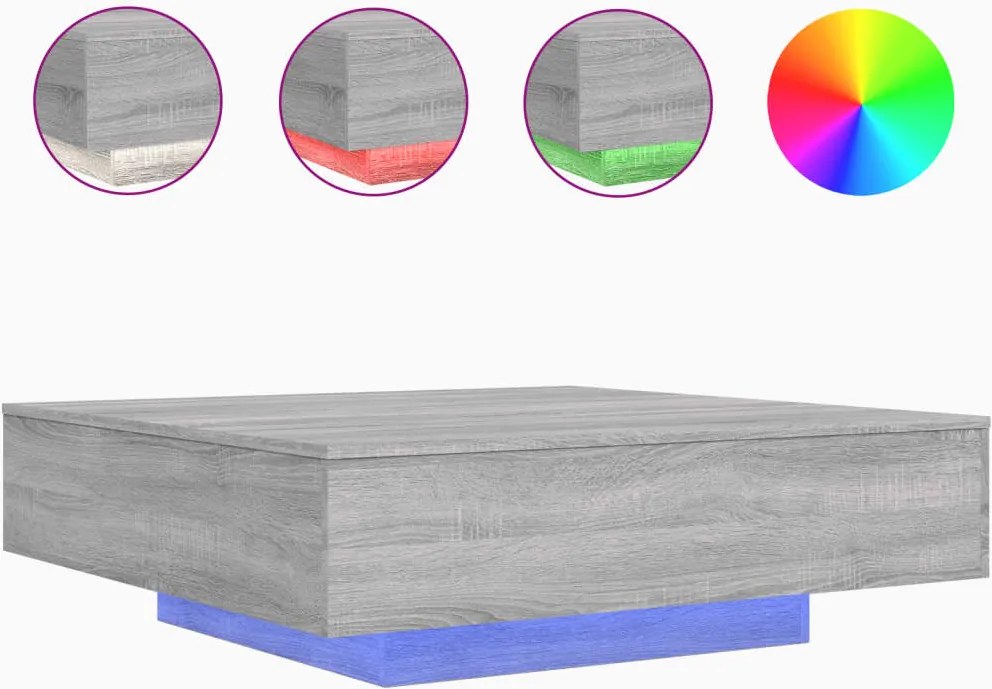 vidaXL szürke sonoma színű dohányzóasztal LED-lámpákkal 100x100x31 cm