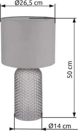 Globo 21735CH Asztali lámpa, üveg pezsgő színű, textil pezsgő színű, kábel PVC fehér, billenőkapcsoló a kábelen, ø: 265mm, M: 500mm, kábel hossza 1300mm, 1x E27 60W 230V izzó nélkül
