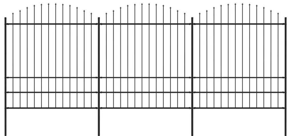 vidaXL fekete lándzsahegy tetejű acélkerítés (1,75-2) x 5,1 m