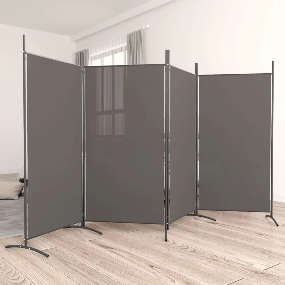4 paneles antracitszürke szövet térelválasztó 346x180 cm