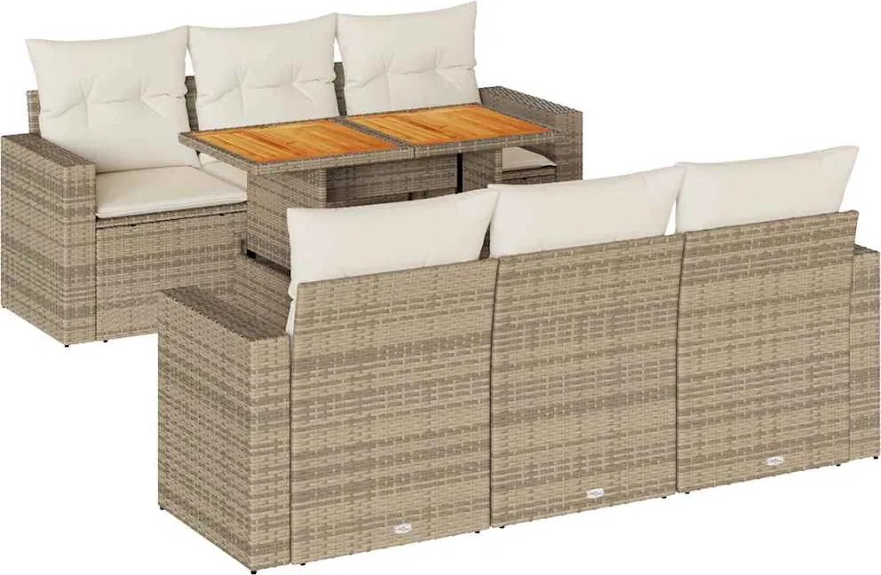 vidaXL 7 részes bézs polyrattan kerti ülőgarnitúra párnákkal