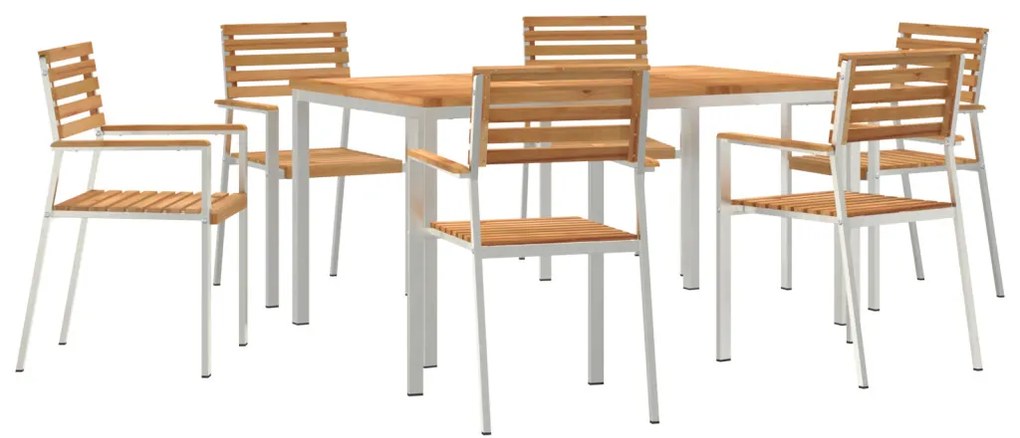 7 Részes Kerti Étkezőszett Tömör Fa Tík, Kültéri Étkezőasztal 150x90x75 cm Tömör Fa Tík, Összecsukható Kerti Székek 2 db Tömör Fa Tík és Acél, Összecsukható Kerti Székek 4 db Tömör Fa Tík és Acél
