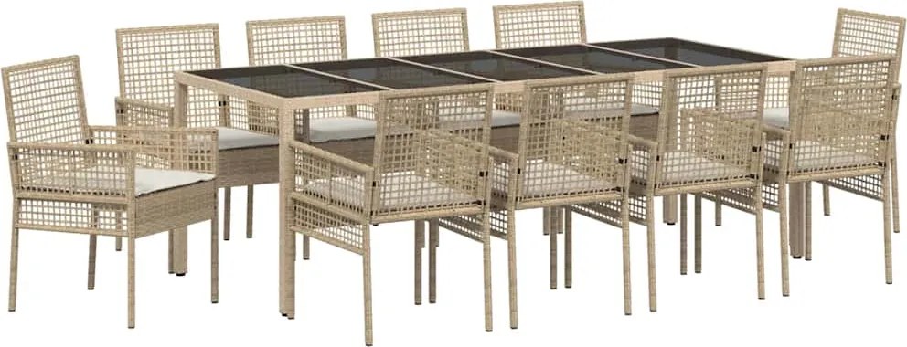 vidaXL Kert étkező szett 11 pcs Bézs polirattan