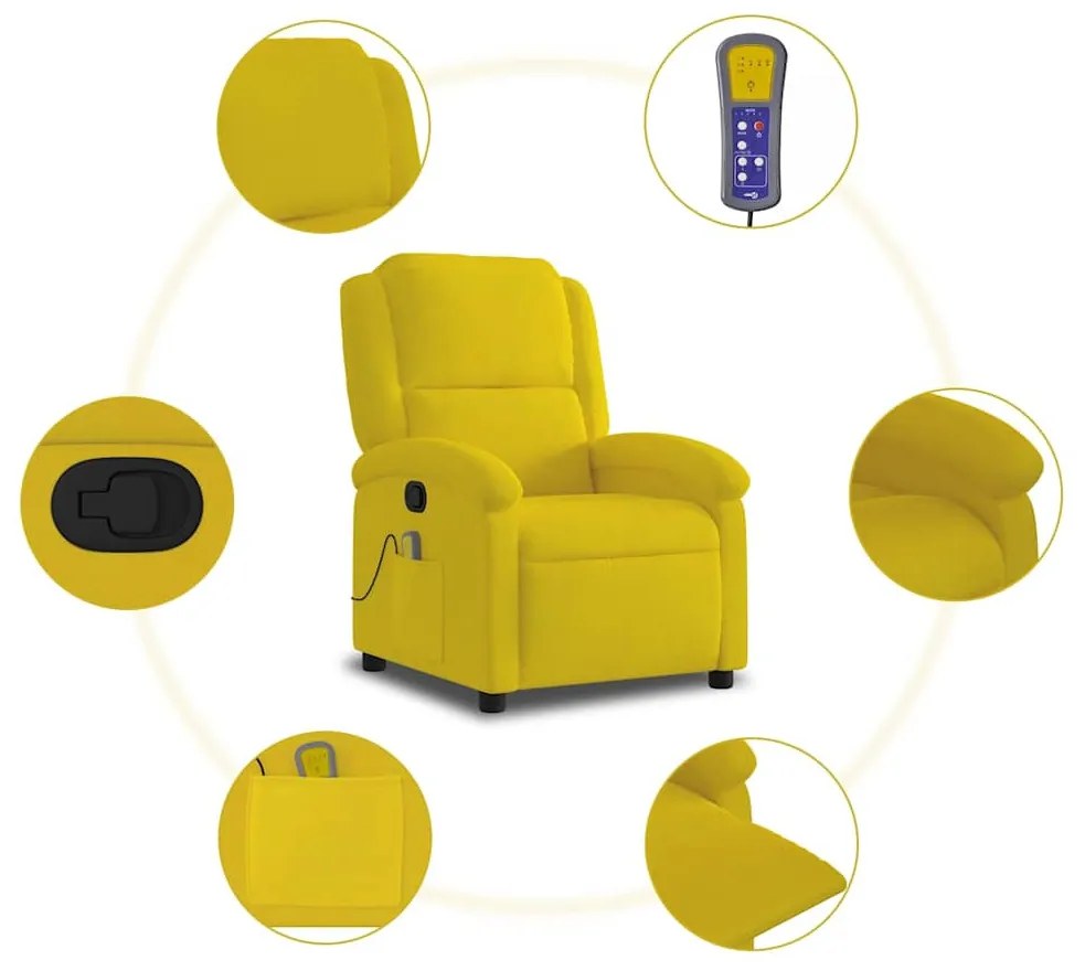 vidaXL sárga bársony dönthető masszázsfotel