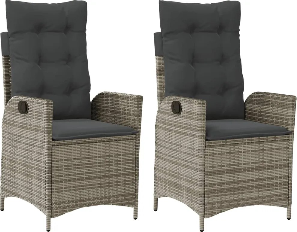 vidaXL 2 db szürke polyrattan dönthető kerti szék párnákkal