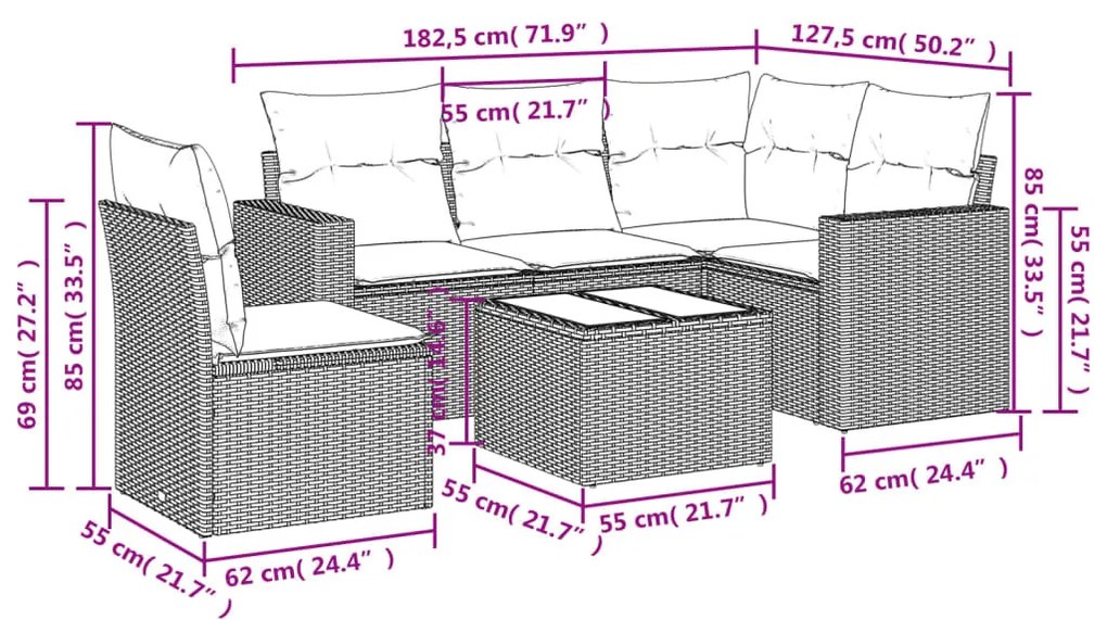 6 részes szürke polyrattan kerti ülőgarnitúra párnákkal