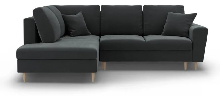 Sötétszürke bársony kinyitható tárolóhelyes sarokkanapé (bal oldali-L alakú) Kyoto – Cosmopolitan Design