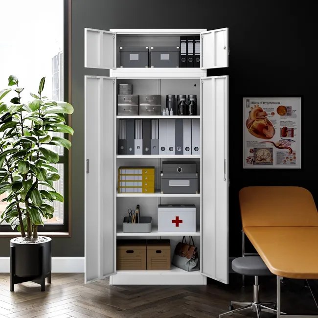 4 polcos fém irodai szekrény, fehér, 1750x800x400 mm: JAN Compact