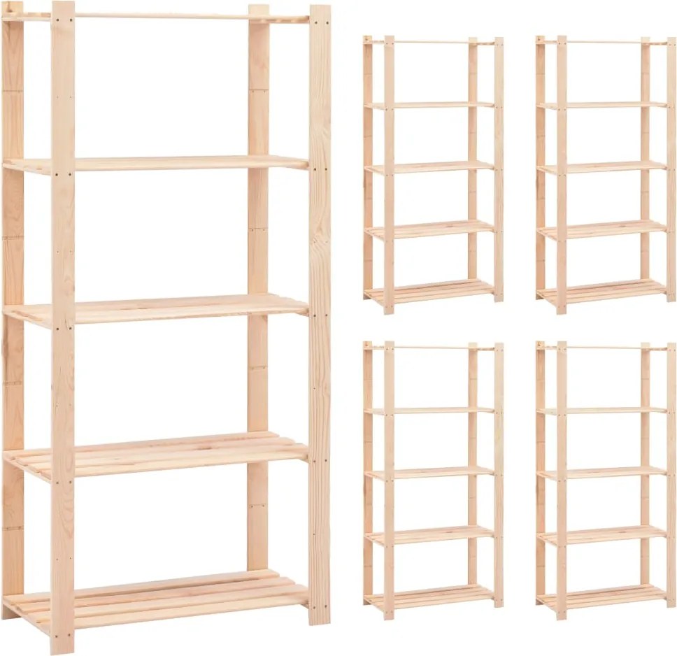 vidaXL 5 db 5-szintes tömör fenyőfa tárolópolc 250 kg 80 x 38 x 170 cm