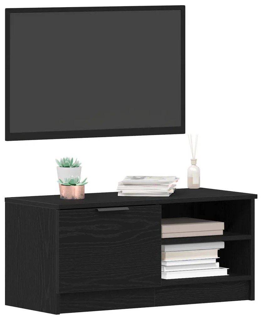 TV Szekrény 2 db Fekete Tölgy 80x35x36,5 cm Feltárt Fa