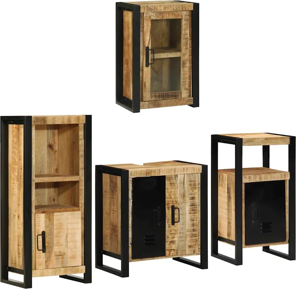 vidaXL Fürdőszoba bútor szett polcokkal 4 pcs Barna Szilárd Mangófába