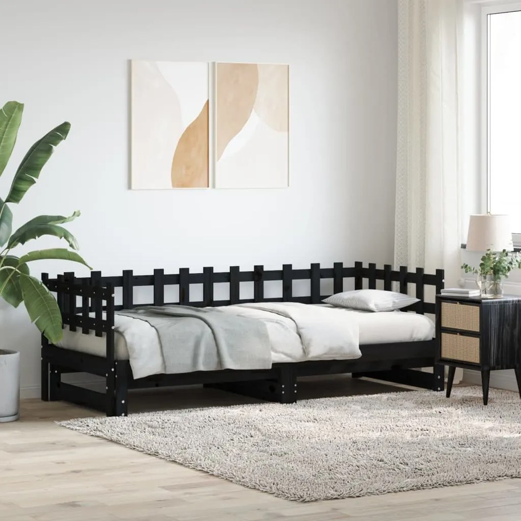 tömör fa kihúzható nappali ágy matrac nélkül 2x(90x190) cm