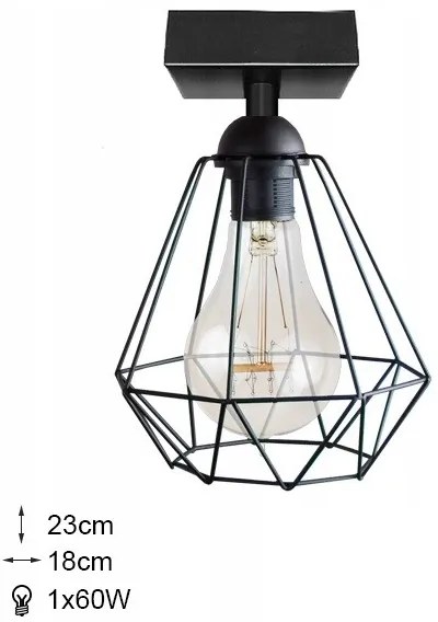 Glimex Diamond drót búrás fix mennyezeti lámpa fekete 1x E27