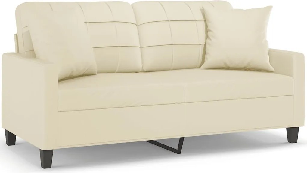 vidaXL 2 személyes krémszínű műbőr kanapé díszpárnákkal 140 cm
