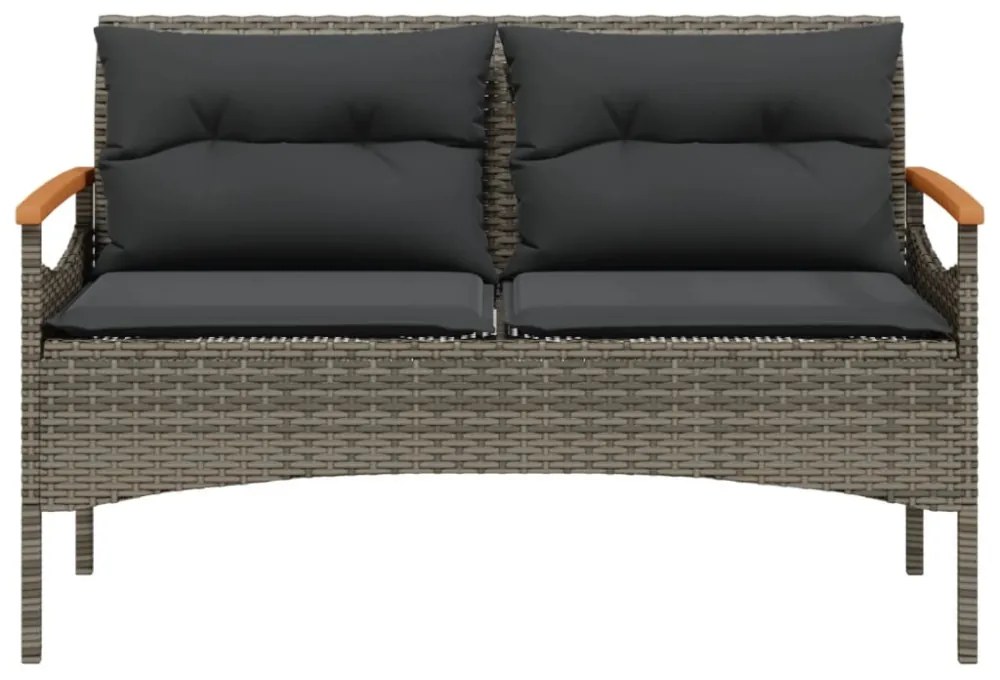 szürke polyrattan kerti pad párnával 116 x 62,5 x 74
