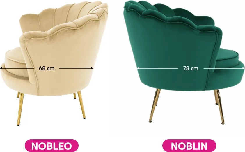 Art-deco stílusú fotel, bézs Velvet szövet/gold arany króm, NOBLEO