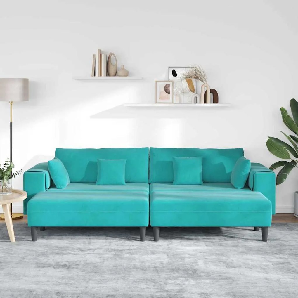 Bársony Kanapé párnával 3 pcs Türkiz 208 cm Bársony