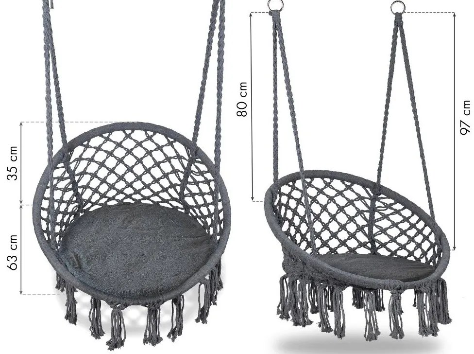 Függő gólyafészek hinta párnával szürke színben