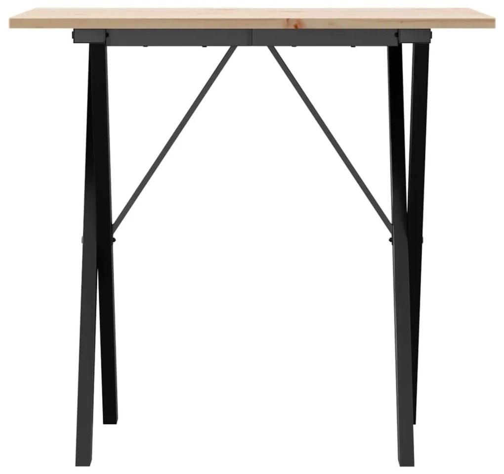 Tömör fenyőfa és acél étkezőasztal X-vázzal 80x50x75 cm