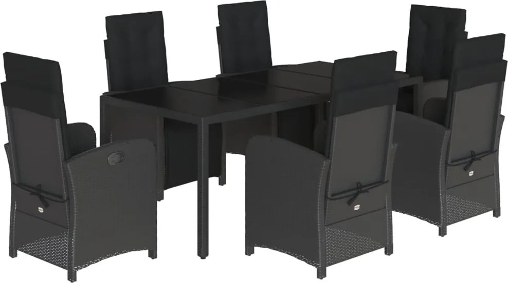 vidaXL 7 részes fekete polyrattan kerti étkezőgarnitúra párnával