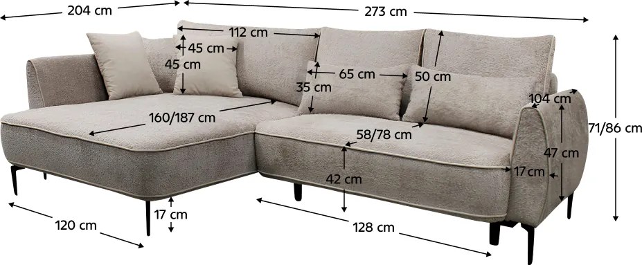 Sarokkanapé, szürkésbézs Taupe, balos, MURIEL ROH