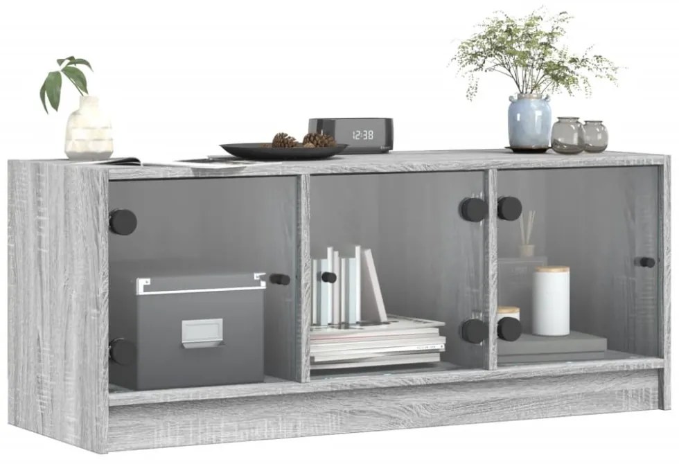 vidaXL szürke sonoma színű TV-szekrény üvegajtókkal 102 x 37 x 42 cm