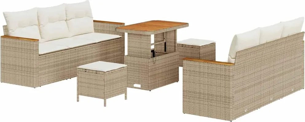 vidaXL Kerti Kanapé Szett párnával 11 pcs Beige és krém polirattan