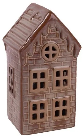 Porcelán házikó ledes világítással - 13,2x6,5x7,7 cm - kék